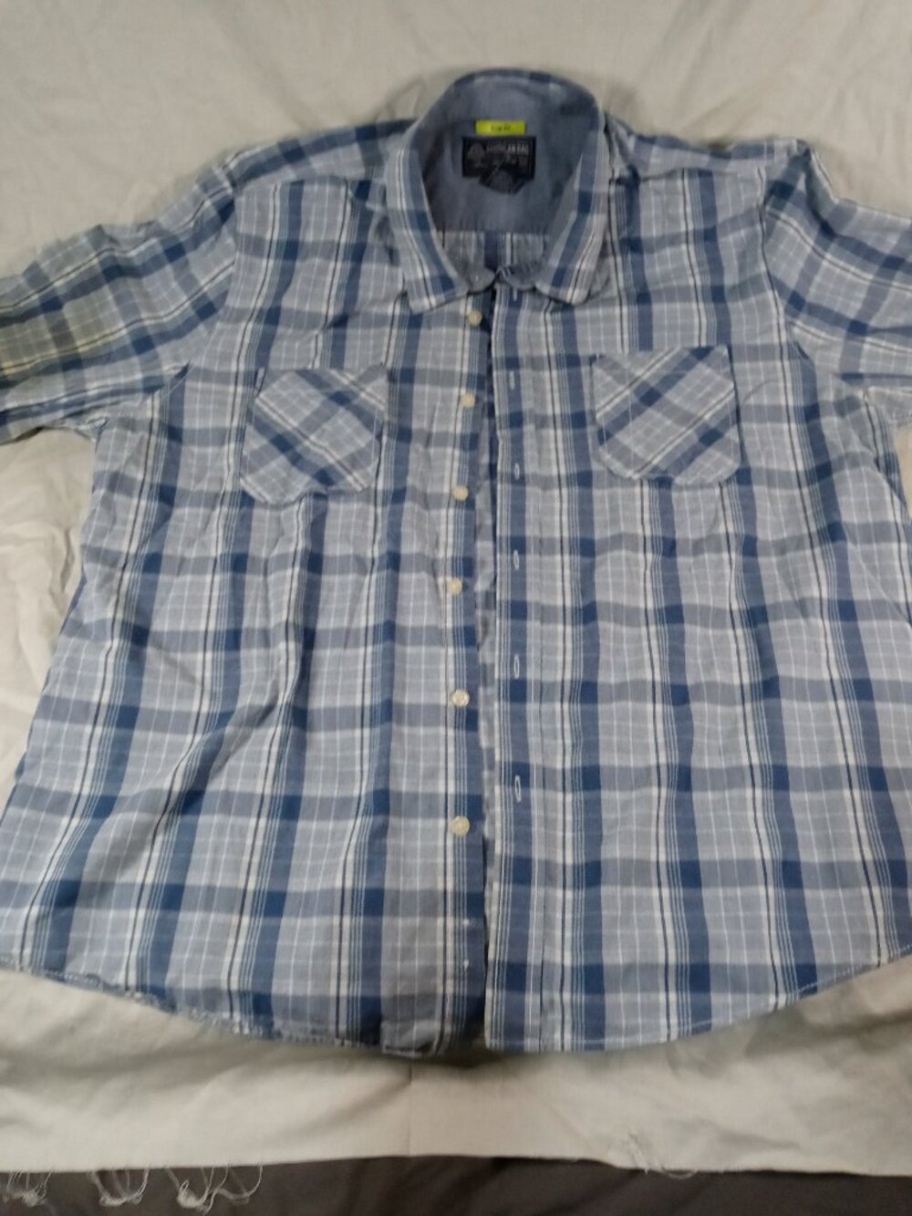 American Rag Men Blue Plaid Long Sleeve Collar Casual Shirt in Good Cond